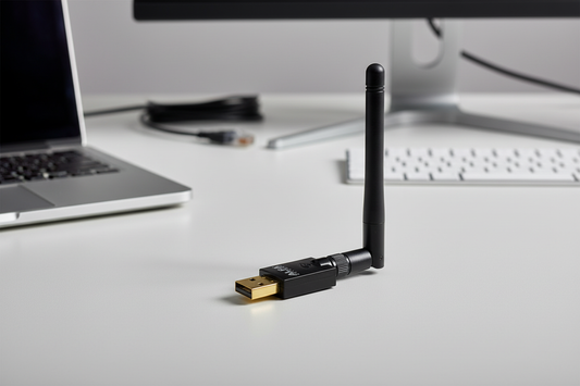 Alfa AWUS036ACS WiFi adapter in professional tech setting