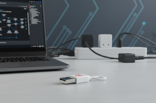 O.MG Plug security testing device in professional cybersecurity setting